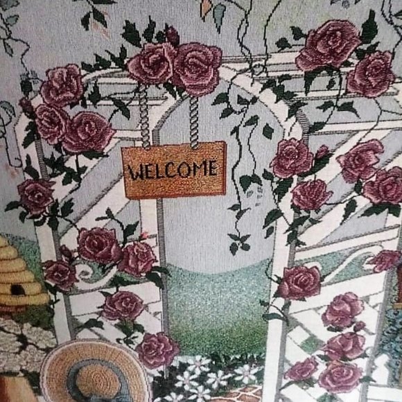 1980's vintage "welcome" wall hang/ Throw Blanket Tapestry - Picture 2 of 6